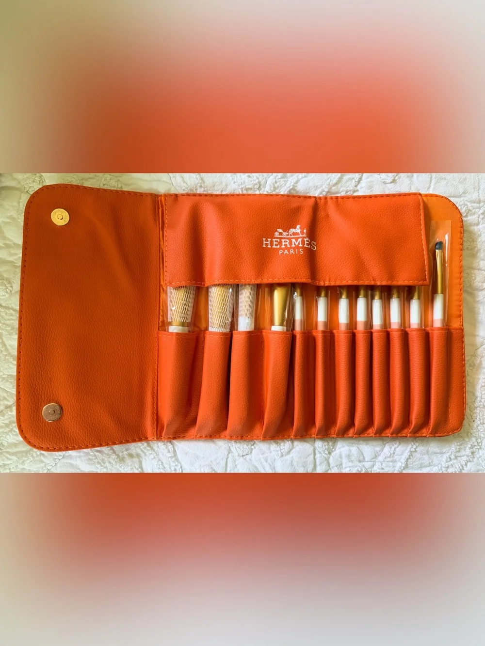 Fashion Hermes Set of 12 Makeup Brushes NEW in Box w Protective Netting/Plastic
